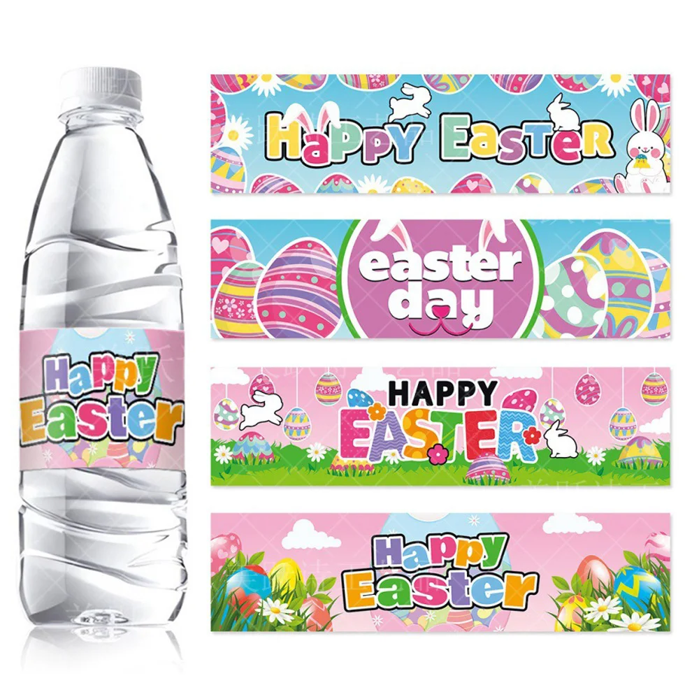 8/16/24pcs Easter Water Bottle Label Happy Easter Eggs Bunny Rabbit Waterproof Water Bottle Sticker Spring Easter Party Decors