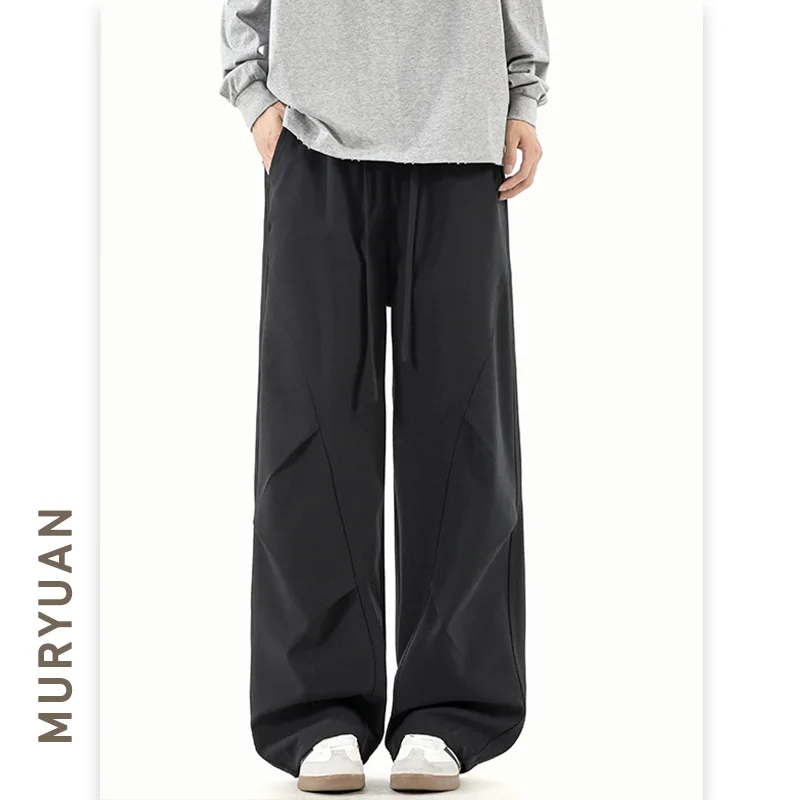 

Осень-зима 2022, новые модные мужские однотонные повседневные модные свободные широкие брюки-карго с завязками, прямые мужские брюки-карго