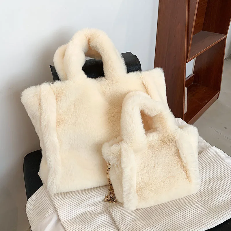 Sac Fourre-Tout Moelleux Femme – Sac Seau Peluche Douce Hiver, Bandoulière Réglable, Sac à Main Tendance Et Cocooning