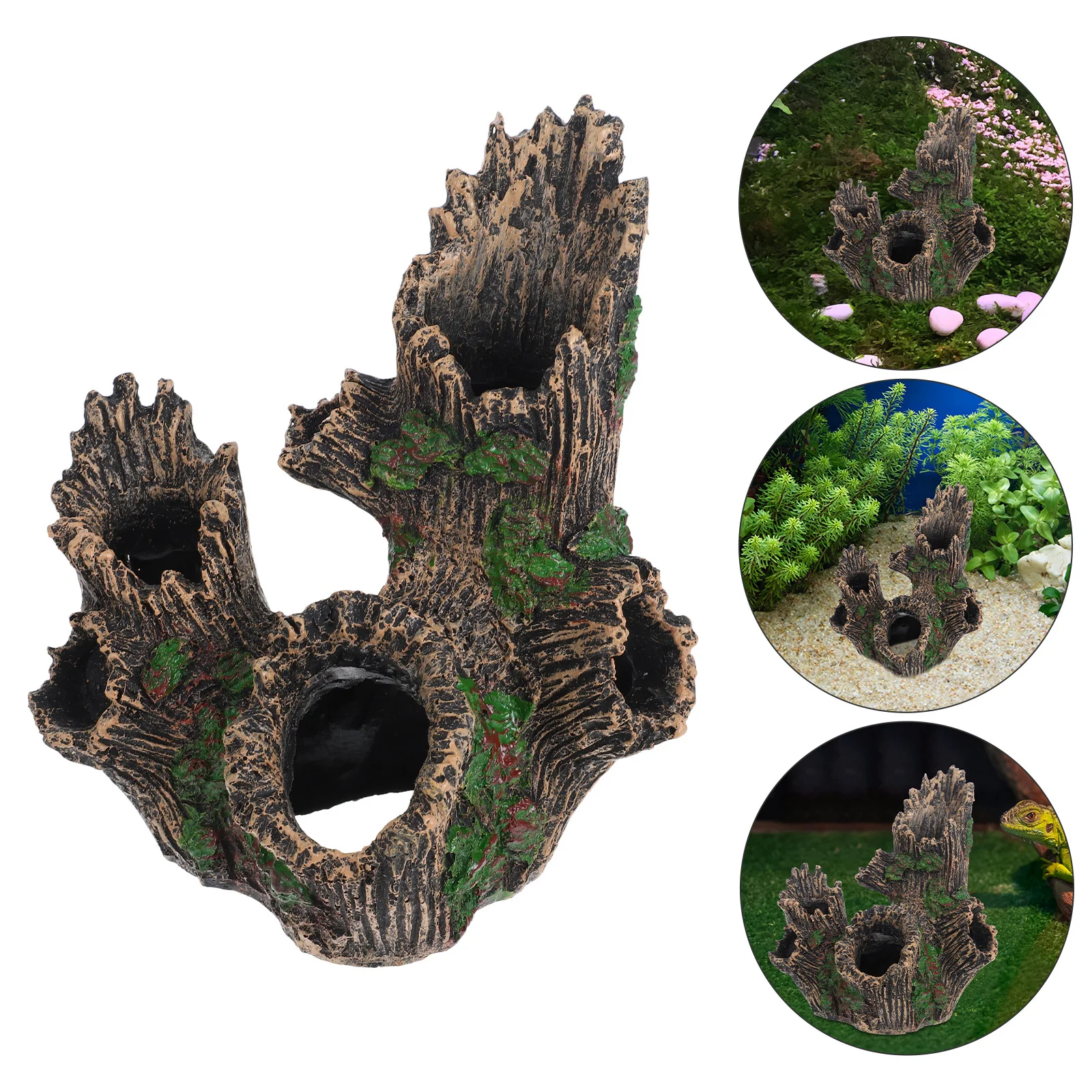 

Delicate Landscape Stump for Fish Tank Artificial Tree Trunk Resin Aquarium Decor Multi-Hole Tree Cave Wear-Resistant Underwater