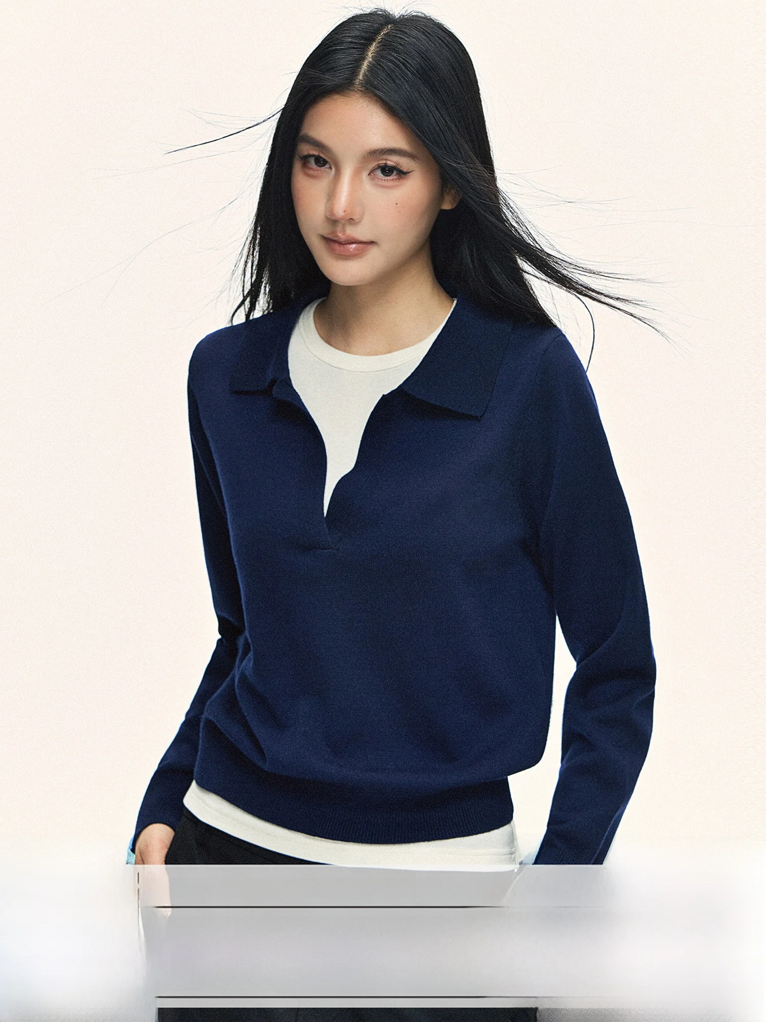 

Loose Long Sve Ne Knitted Sweater Women's Spring New Sle f Open Collar T-irt Outerwear Casual Korean Version