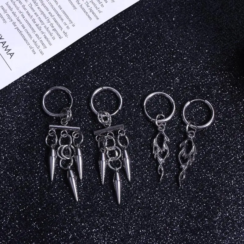 أقراط على الطراز القوطي الشرير سبايك هوب-سلسلة من الفولاذ المقاوم للصدأ متدلية للجنسين، مجوهرات أذن صناعية Y2K مع قلادة قابلة للفصل #4