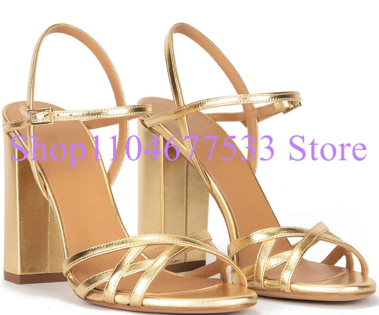 

Fashion Chunky Heel Lady Sandals Shoes Sexy Cross Strap Thick Heel Woman High Heels Sandals Pumps Large Size Party Dress Shoes