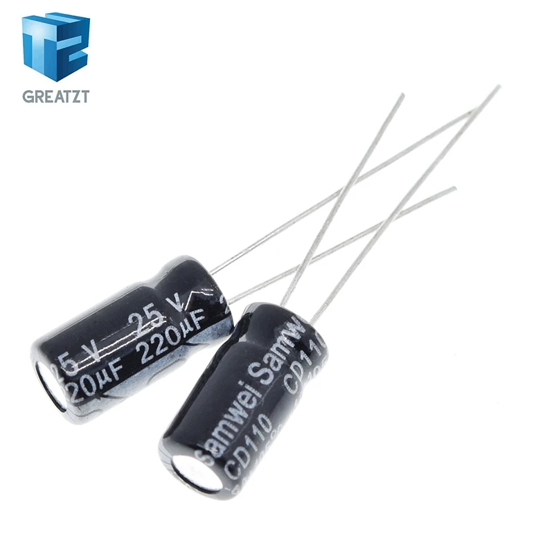 GREATZT 50/100PCS Higt quality 25V220UF 6*12mm 220UF 25V 6*12 Electrolytic capacitor
