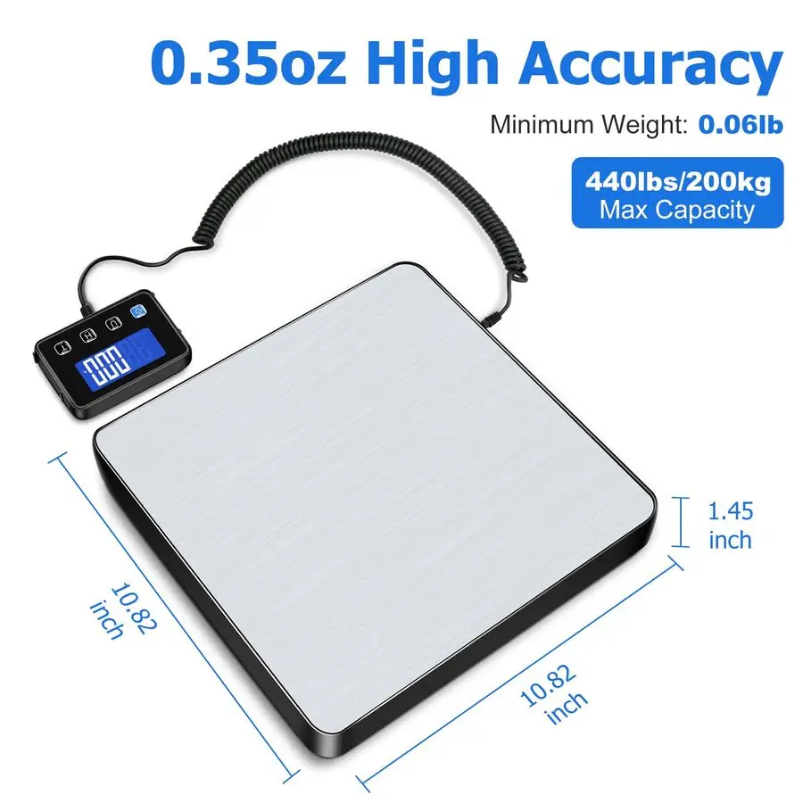 Scale, 440 lbs 0.35oz High Accurate Digital Postal Scale with Hold Tare Function, Shipping Scale for Small Business, Packages, L