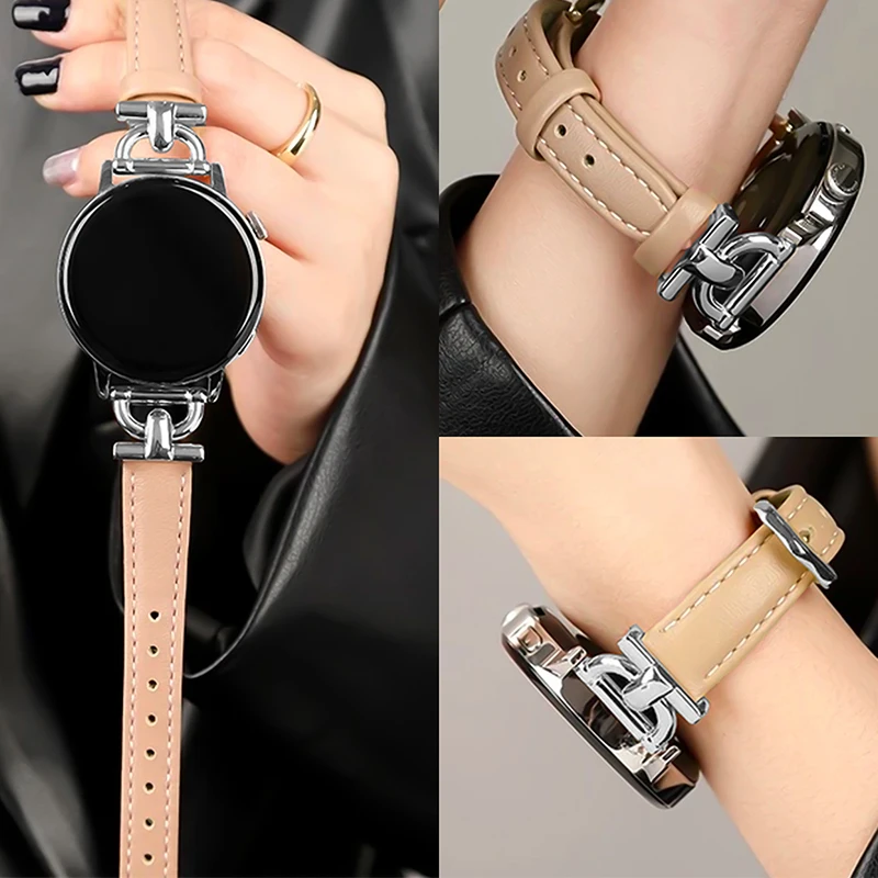 

18mm 22mm Slim Leather Strap For Samsung Galaxy Watch 4 5 6 Slim Bracelet 20mm For Samsung Galaxy Watch 7 Girls Correa Wristband