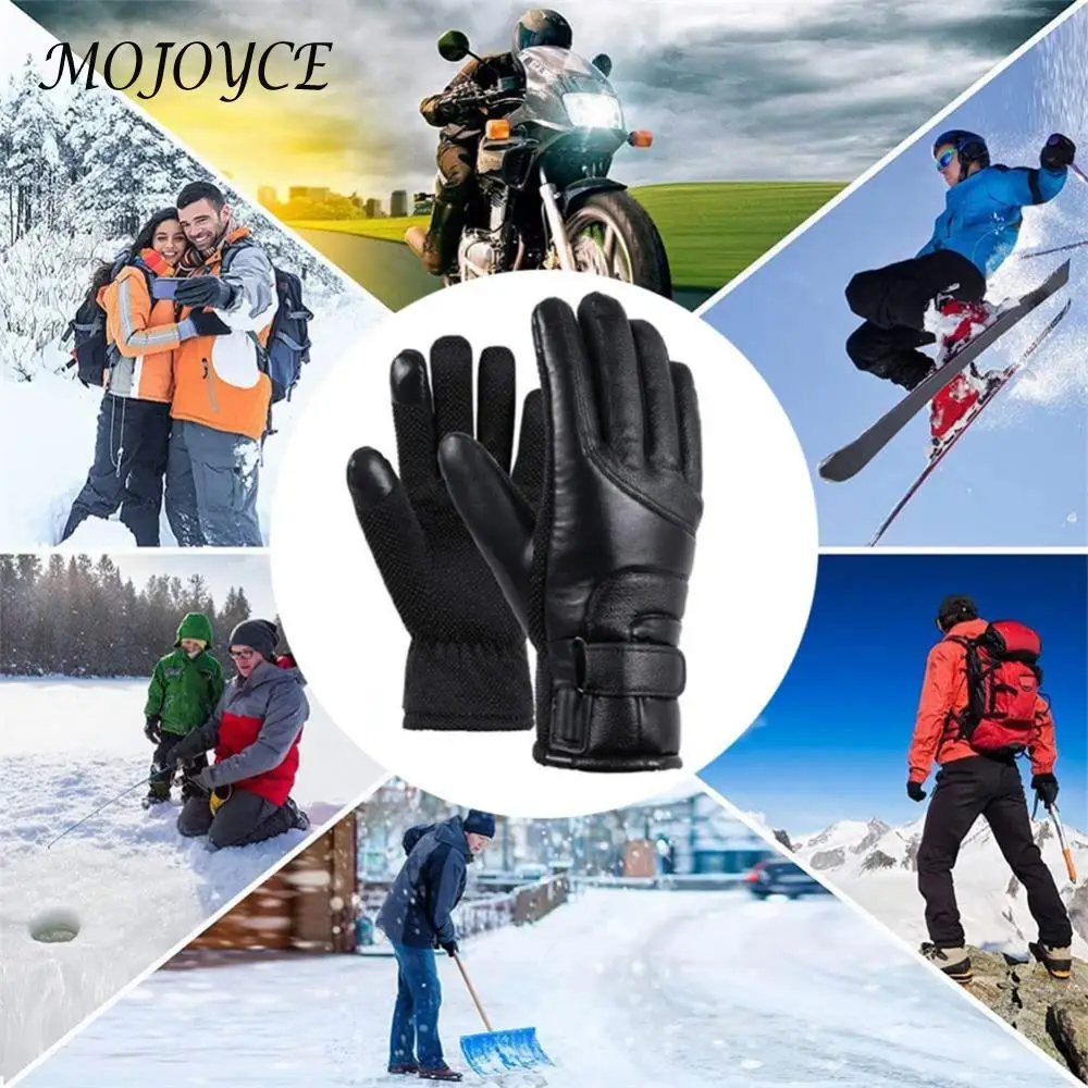 Motorcycle Winter Heated Gloves Waterproof Heating Thermal Gloves PU Leather Outdoor Keep Warm Guantes for Snowmobile Motorcycle