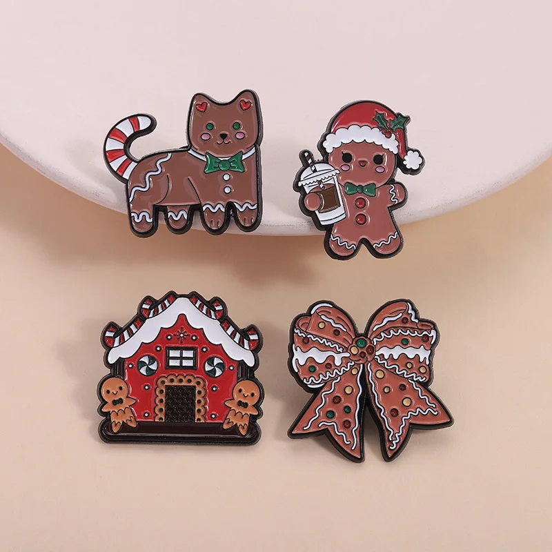 Christmas Fun Ginger Candy Cookies Bows Metal Badges Spilla Brooches Pin Clothing Personalized Diy Trendy Decorative Accessories