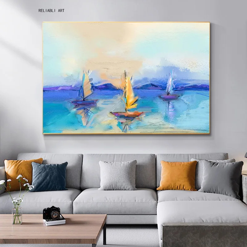 

Sailing Ship At Sea Modern Colorful Oil Wall Art Poster Room Decor Print Canvas Painting Picture Nordic Home Decor