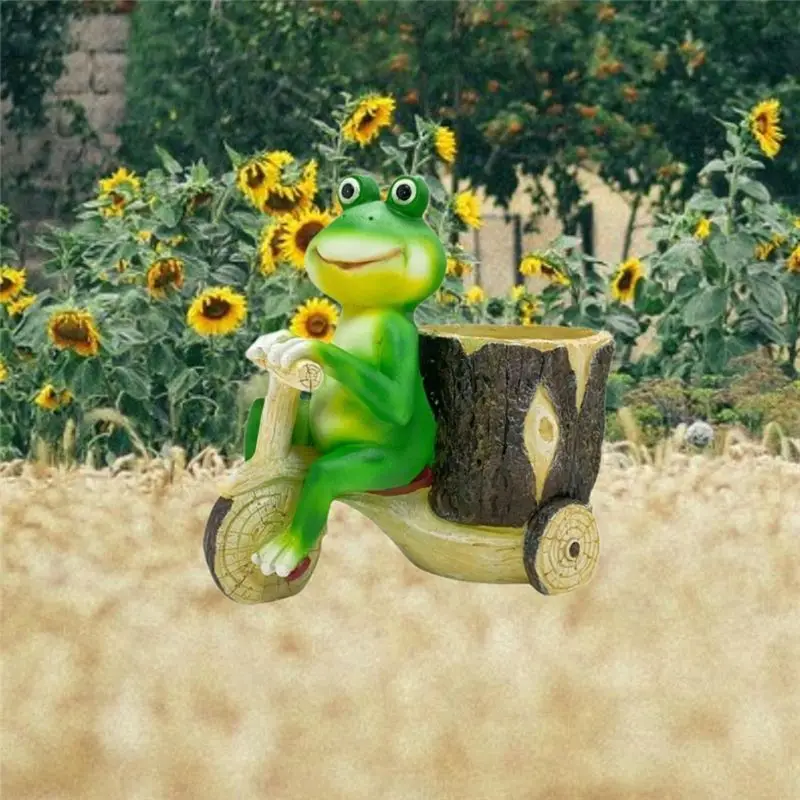 AEE4-Frog Pulling Cart Decoration, Frog Sculpture, Animal Flower Pot, Interesting Frog Statue Statue Balcony Decoration