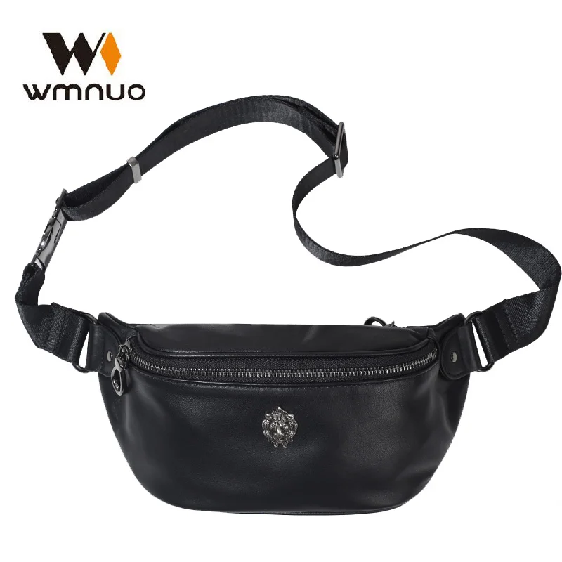 Wmnuo-Sac à bandoulière en cuir véritable pour homme, sac de poitrine de vache, sacs de messager multifonctions, sacs de taille initiés, décontracté, noir, chaud, 2023