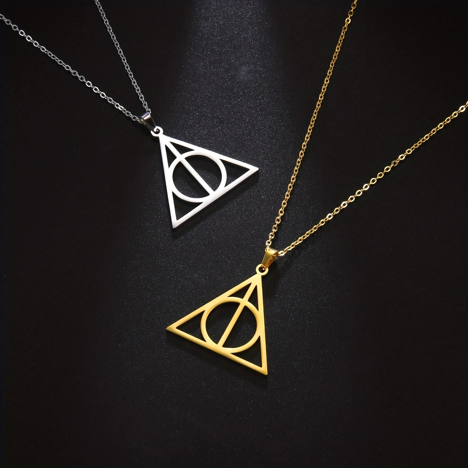 Skyrim Stainless Steel Deathly Hallows Necklace Round Triangle Silver Color Pendants Necklaces Geometric Jewelry for Women Men