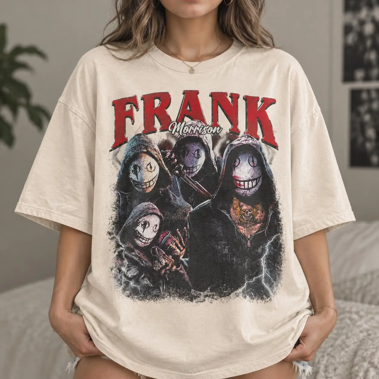 Retro 90s Frank Morrison T-shirt, Dawn Killer Horror Game Pattern T-shirt for Daily Wear, Casual Street Style