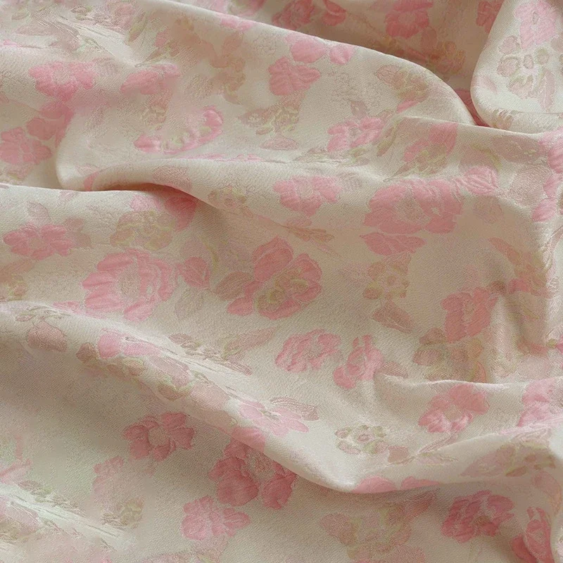 1 Meter Elegant Pink Embossed Flower Jacquard Brocade Fabric Spring Women Dress Handbag Diy Sewing Fabric