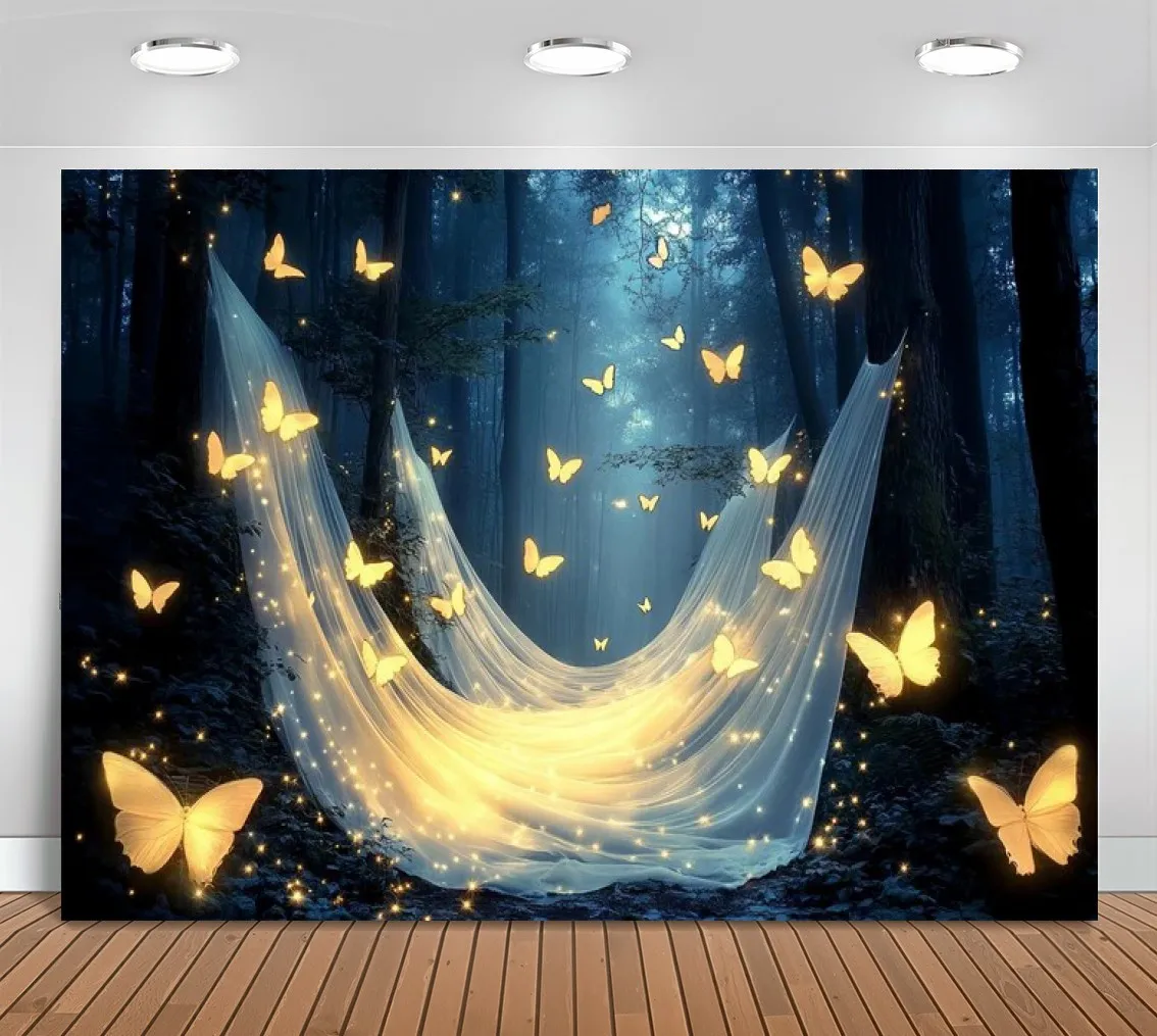 Fondos de árboles de verano con diseño de mariposas mágicas y brillantes, impresión por ordenador de alta calidad, fondos para estudio de fotografía de cumpleaños