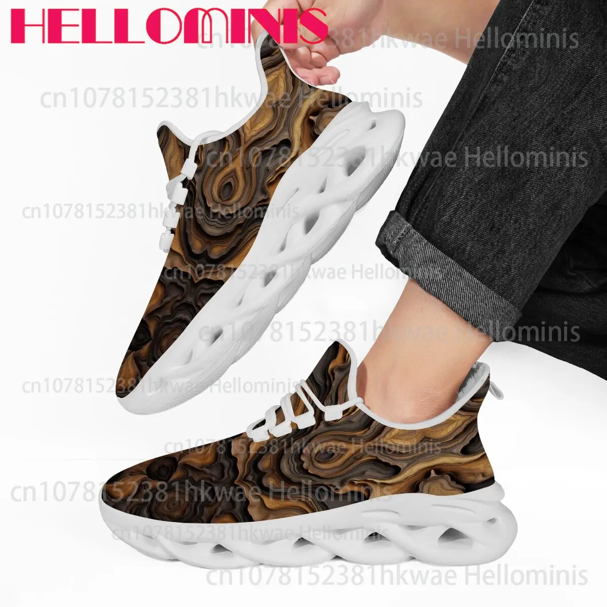 Abstract Wood Grain Art Winter Blade Sole Sneakers Adult Unisex Fleece Lined Warm Lace Up Comfort Walking Shoes Easy To Wear