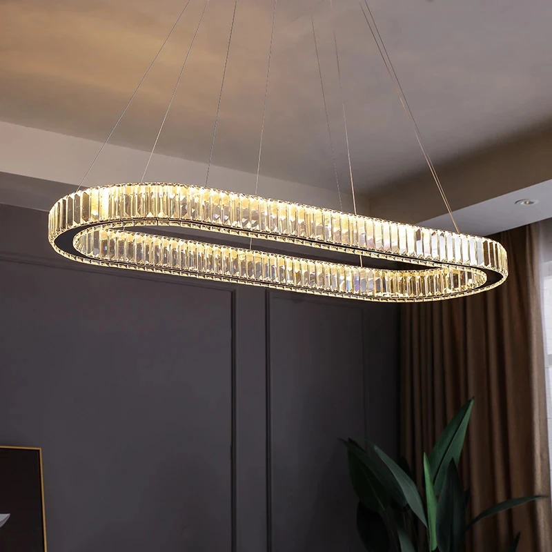 

Luxury Crystal Pendant Light Oval Chandelier Lamp For Home Decor Living Room Bar