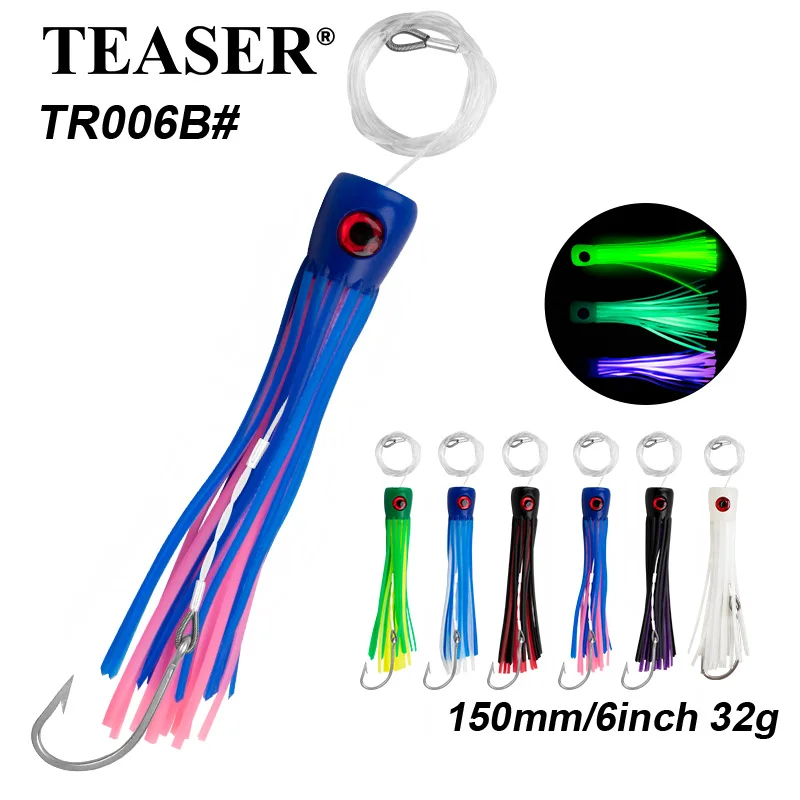 TEASER TR006-B 150mm/6 pulgadas gran juego pesca atún Marlin Trolling señuelo mar barco pesca pulpo calamar falda brillo Trolling cebo