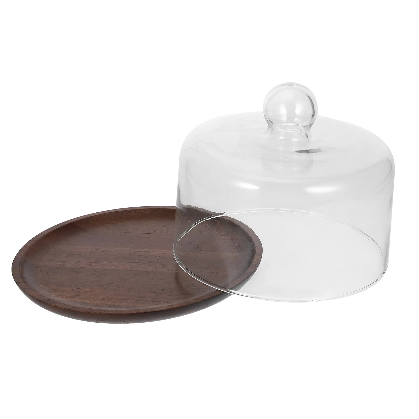 

1 Set Stand With Glass Lid Wood Tray Transparent Cover For Fruit Cake Cheese Board Party Dessert Display Serving Baking Pastry