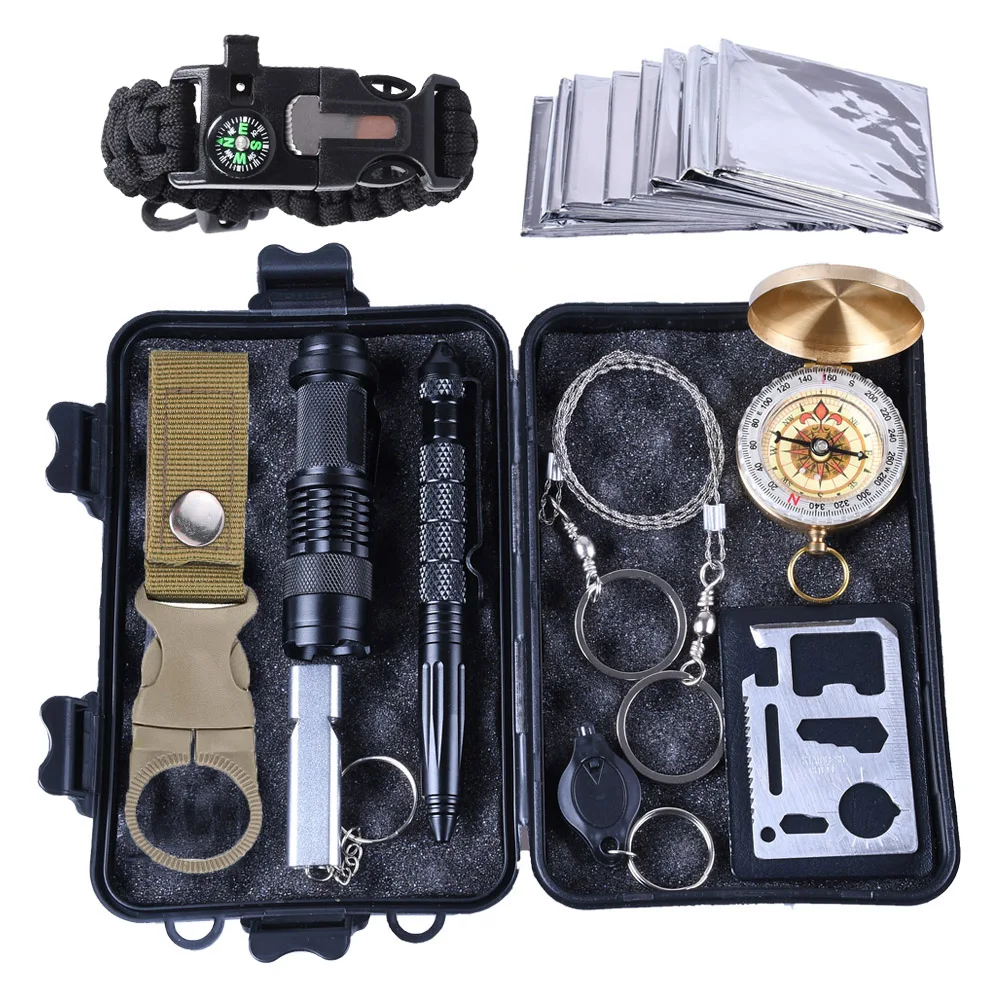 

Survival Kit Gear Emergency Tool Set Multi-functional Outdoor Camping Defense Equipment First Aid Box SOS Wilderness Adventure