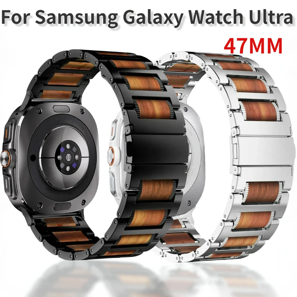 

Metal+Wood Strap for Samsung Galaxy Watch Ultra 47mm Replaceable Bracelet Adjustable wristband for Galaxy Watch Ultra 47mm Strap