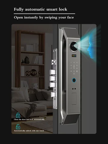 Glomarket 3d Face Recognition Fingerprint Intelligent Digital Cerradura Inteligente Tuya Smart Door Lock With Camera for Home