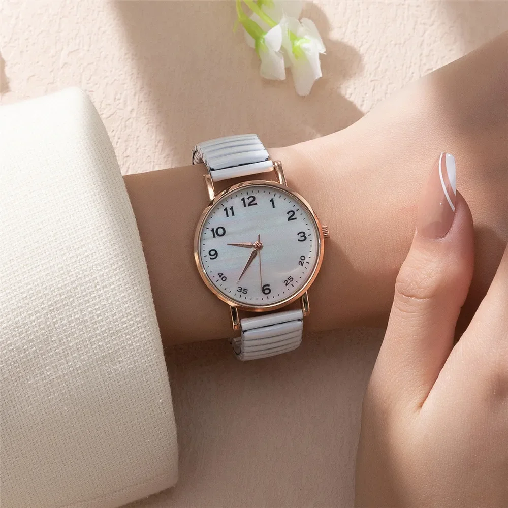 Luxury Simple Digital White Face Ladies Quartz Watch Casual Stainless Steel Stretch Strap Fashion Women Dress Clock Watches