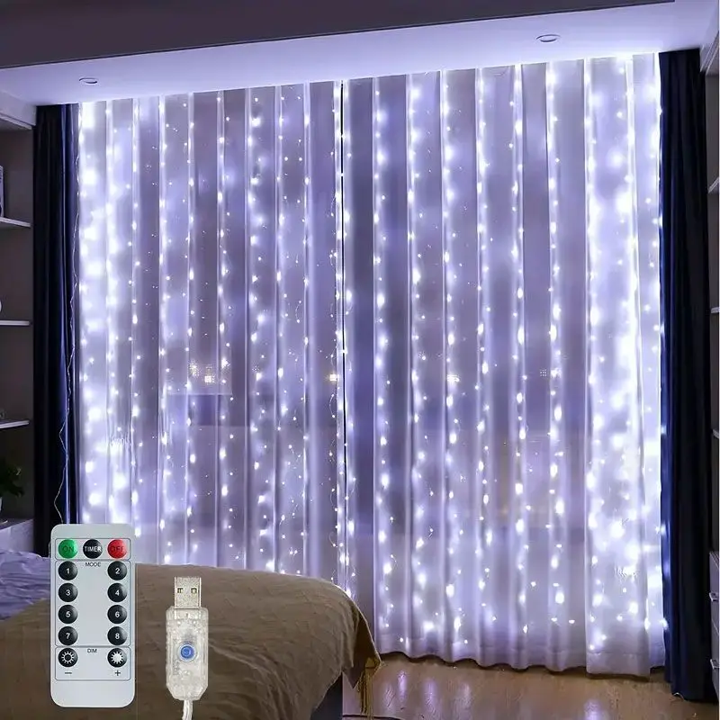 Imagem -03 - Usb Powered Led Curtain String Lights Pendurado Luz Fairy Iluminação Decoração Interior Festa de Casamento Árvore de Natal Modos 2025