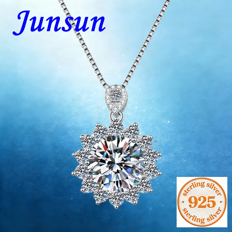 

Junsun 5ct Moissanite Diamond Sunflower Necklace for Women Men S925 Sterling Silver Fine Jewelry with Certificate Wife Husband