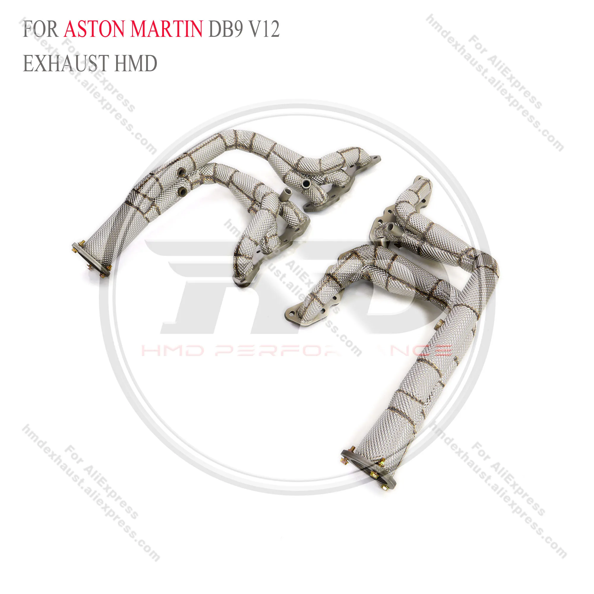 HMD Exhaust System High Flow Performance Headers for Aston Martin DB9 V12 6.0L 2004- 2016 Manifold With Heat Shield catless