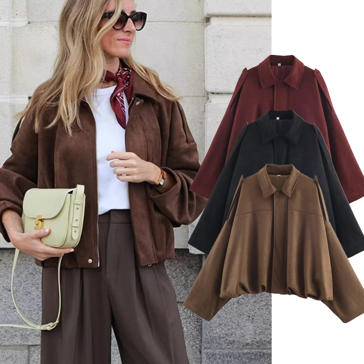 

Dave&Di женская куртка женская одежда французская мода для девочек винтажная замшевая куртка минималистичный бойфренд короткая женская куртка-бомбер