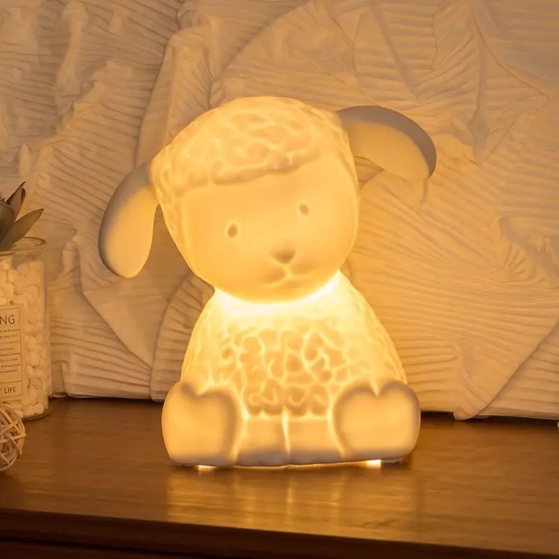 

Керамическая настольная лампа в виде овцы, подарок на день рождения для девочек, декоративная лампа, теплая спальня-компаньон, ночник изголовья кровати