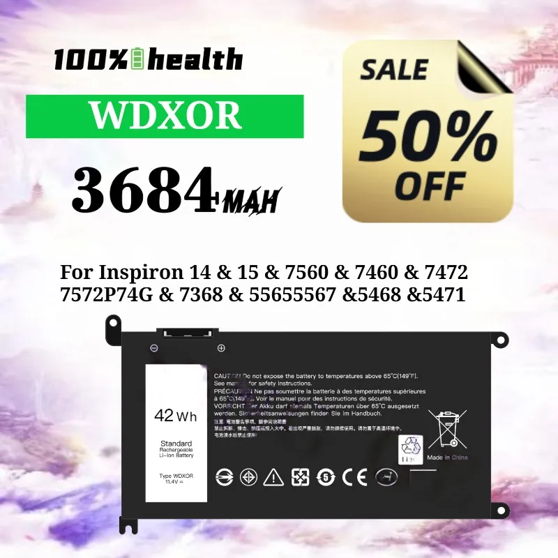 

WDXOR 3684mAh Laptop Battery for Dell Inspiron 14 15 7560/7460/7472/7572 Lithium Rechargeable Battery
