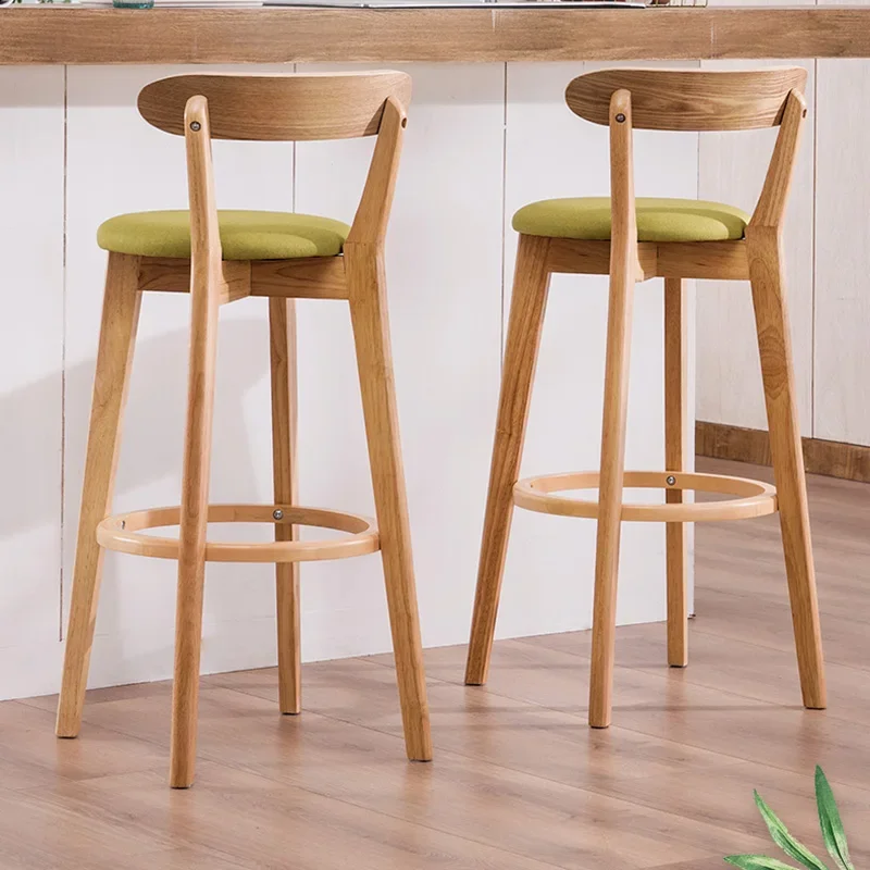 Solid Wood Bar Stool High Backrest Modern Minimalist Artificial Leather Sandalye Counter Comfortable Replica Design Furniture