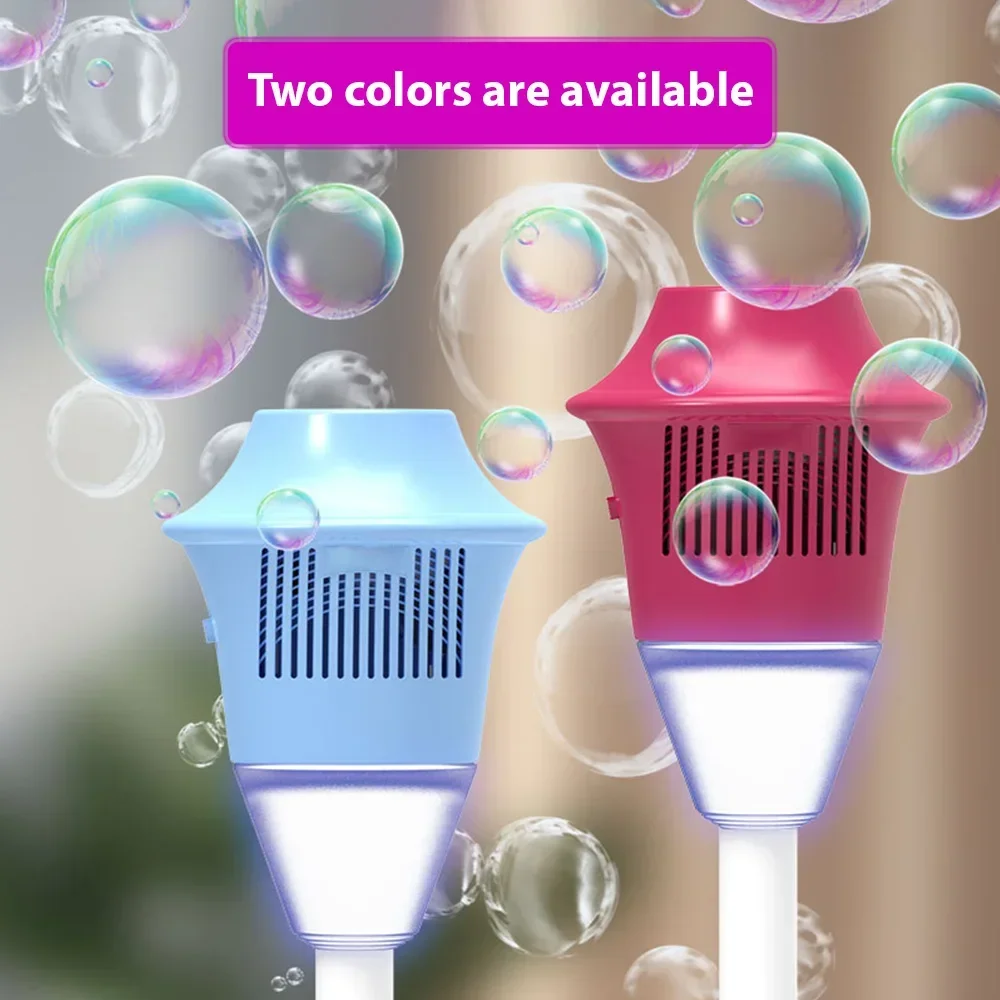 Fabricante elétrico automático de bolhas, brinquedos de bolhas para festa de casamento ao ar livre de aniversário, máquina de bolhas vertical com luz