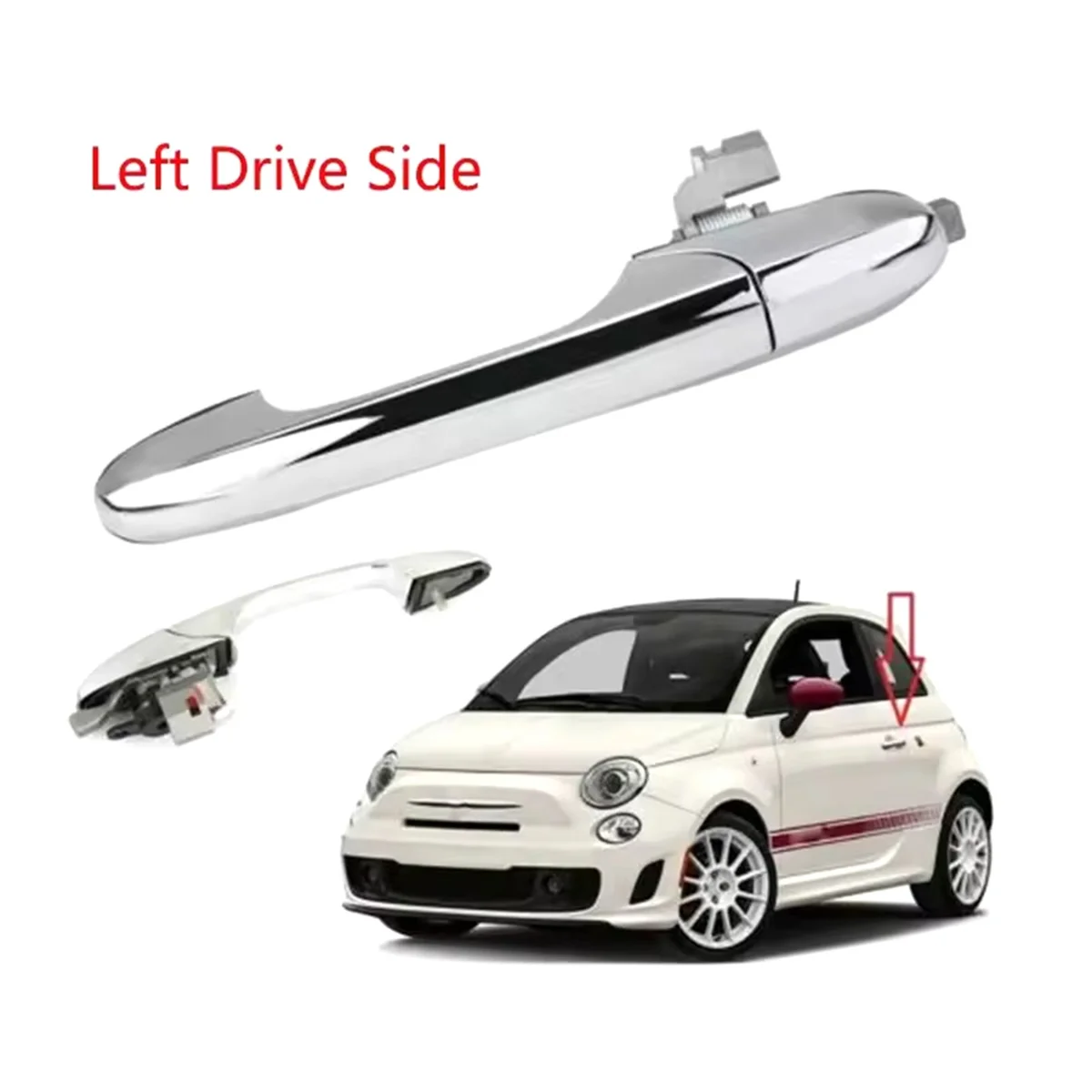 Maçaneta da porta externa cromada do lado esquerdo e direito adequada para Fiat 500 2007-2020 735592026 735592012   RHD