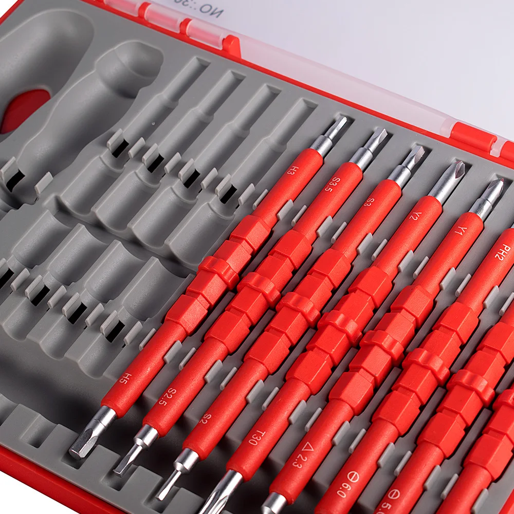 26Pcs/Case Insulated Screwdriver Precision Magnetic Bits Removable Torx Hex Slotted Phillips Electricians Repair Hand Tool Set