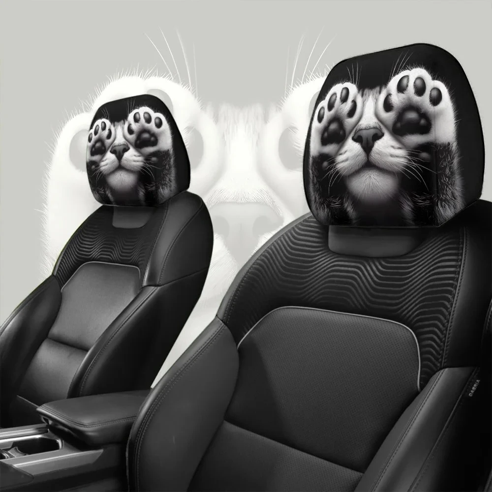 Cute Cat Paw Print Car Headrest Covers 2pcs Retractable Stain Resistant Universal Fit for All Cars Festival Gift