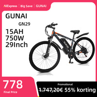 GUNAI GN29 Electric Bike 48V 750W Powerful Motor 29*2.1inch Tire Ebike for Adult 15Ah Battery 90km Max Range 50km/h Max Speed