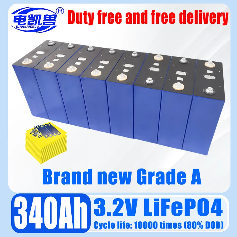 New 3.2V 340Ah 10000+ cycles GRADE A Lifepo4 battery DIY 12V 24V 48V RV solar storage golf cart battery pack EU/US tax-free