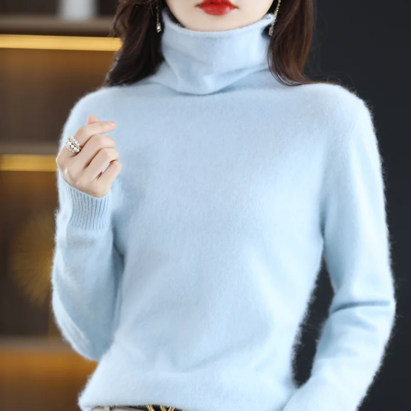 Autumn and winter new 100% pure mink cashmere sweater women\'s turtleneck pullover knitted soft fashion women\'s top