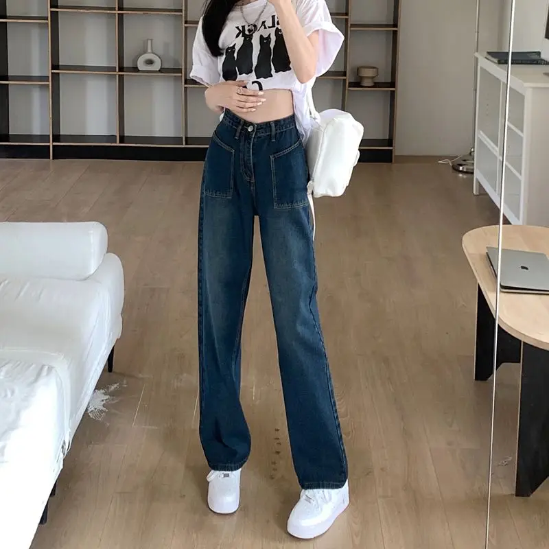 

Blue Jeans Fashion Vintage Women High Waist Wide Leg Femme Trousers Casual Comfort Denim Women's Pants Washed Jean Pants A183