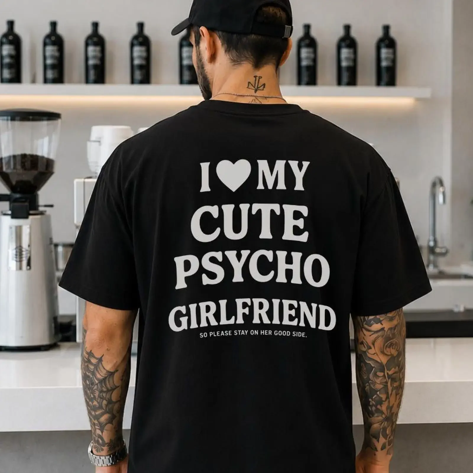I Love My Cute Psycho Girlfriend Men's T Shirt 100 Cotton Funny Boyfriend Relationship Humor Couple GifT vintage Washed