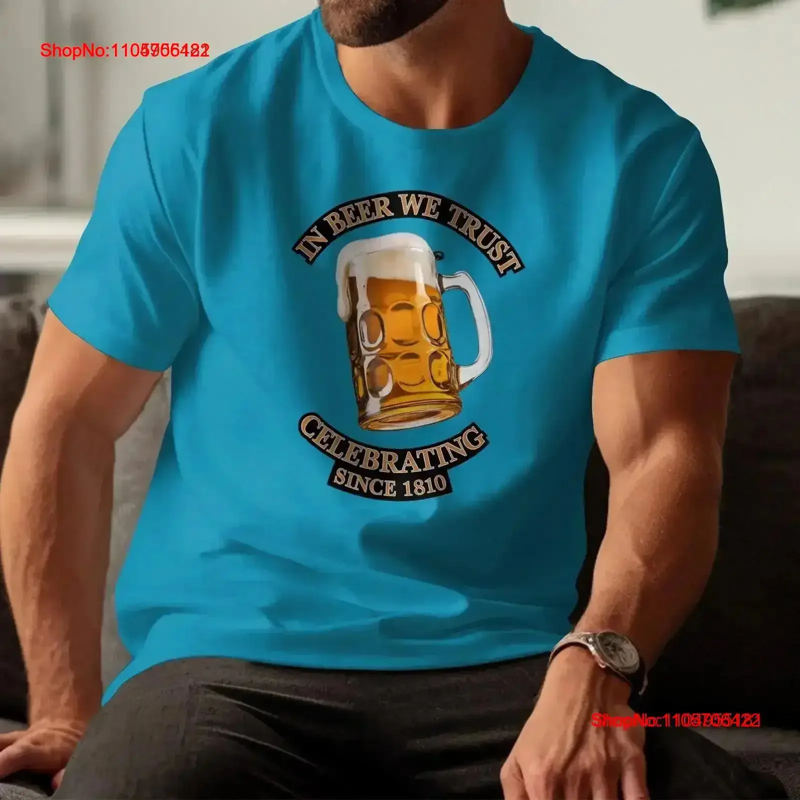 Fun Beer T Shirt Celebrating Since 1810 In We Trust Funny Lover Mug Print vintage Washed fashion graphic homme Slightly Soft