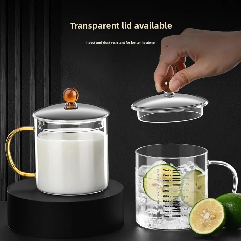 Large Capacity Glass Milk Cup with Lid for Breakfast Microwave Safe Heat Resistant Measurement Cup Chinese Style Handle Design view 2