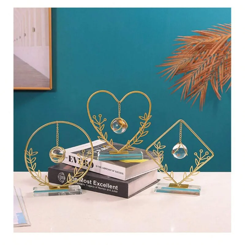 Luxury Geometric Metal Crystal Ball Ornament Wheat Ear Iron Art Craft Decorative Accent For Home Office Living Room Desktop