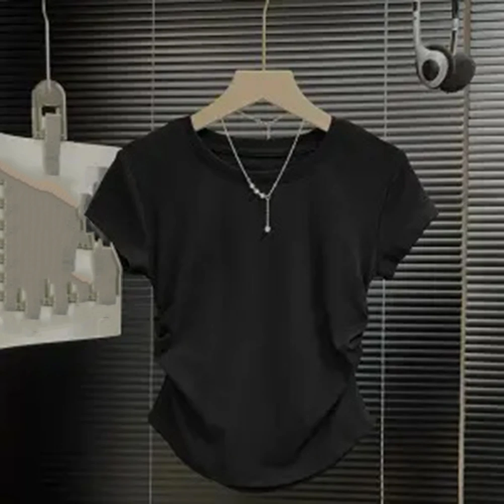 

Daily Activities Womens T-shirt Casual Wear Dark Grey Crew Neck Style Daily Use Polyester Fabric Regular Length