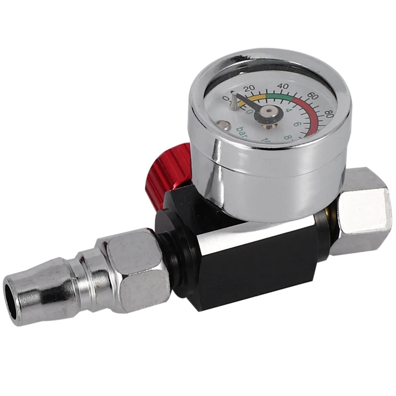 3Pc 1/4 Inch Bsp Mini Air Regulator Valve Tool Durable Small Tail Pressure Gauge 48 X 60Mm With Nozzle For Spray Tool