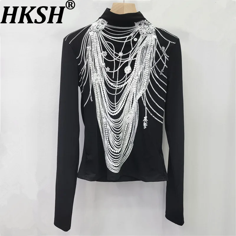 

HKSH Весна Осень Новая женская футболка с принтом и длинными рукавами Вертикальная элегантная уличная одежда Шикарные футболки Y2K Модные топы в стиле хип-хоп HK16483