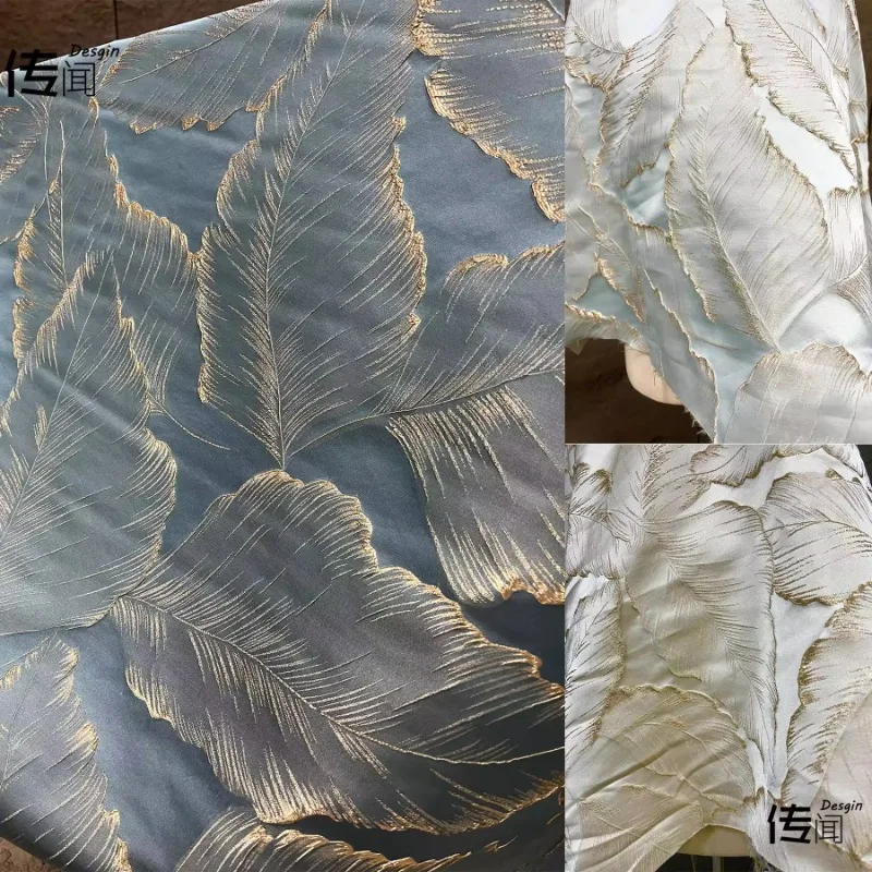 

Лист, синяя золотая проволока, жаккардовая хлопчатобумажная льняная ткань для тисненых подушек в китайском стиле, шторы, дизайнерская одежда, ткань для шитья своими руками